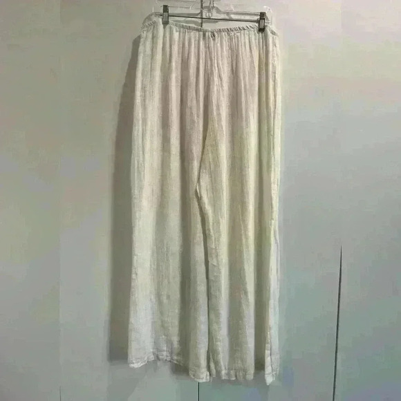 Caroline Rose Pants - Caroline Rose Size 2X White 100% Linen Pull On
Wide Leg Pants Lightweight Travel
